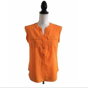 New York & Company Sleeveless Blouse Gold Button Detail Orange Women’s Size XS